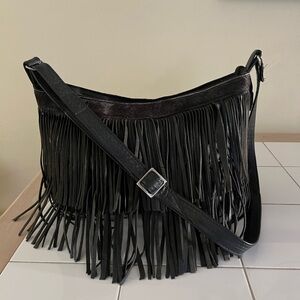 Dark brown Fringe Leather Shoulder Bag
